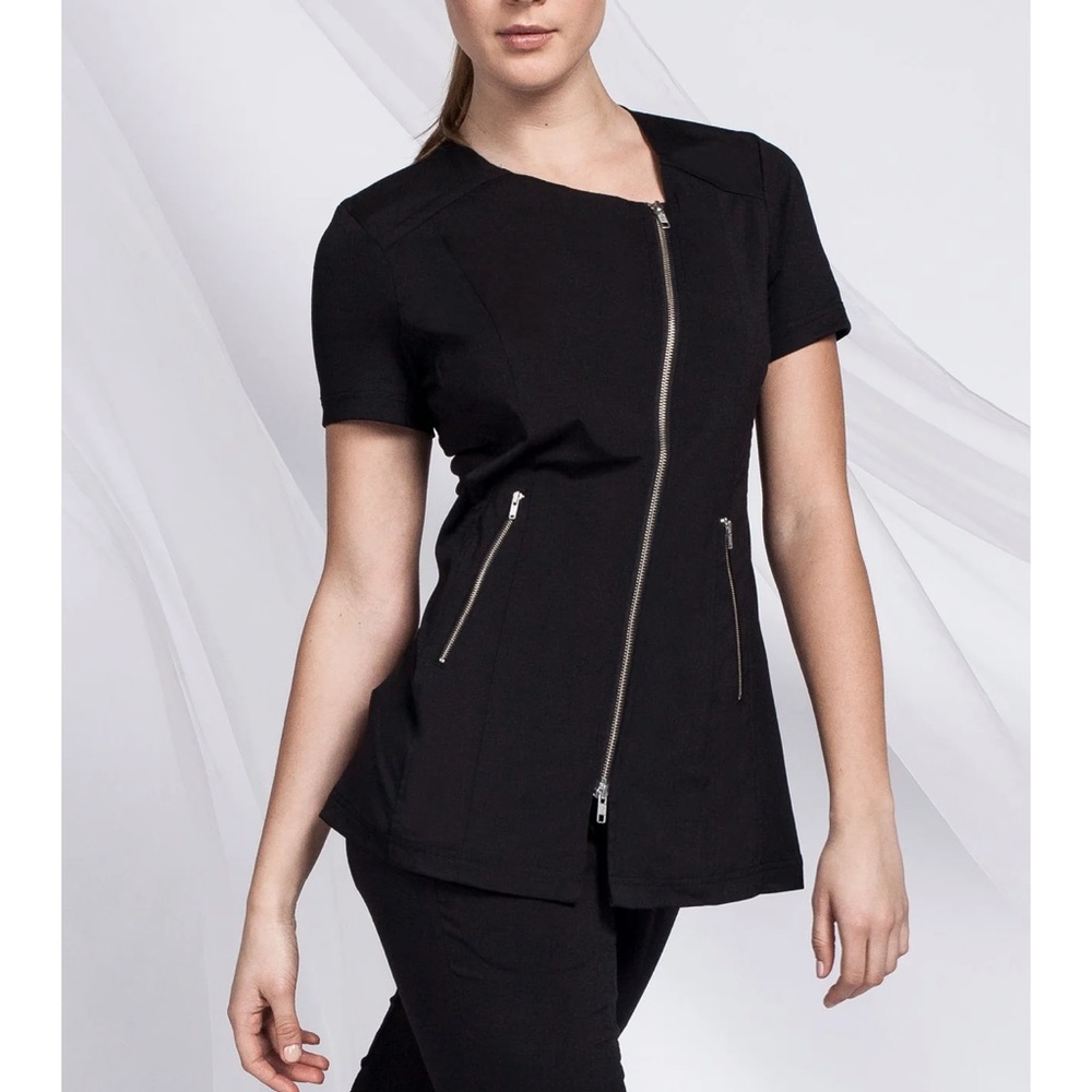 Noel Asmar Zoe Tunic Top Uniform Scrub Size Large (12) Color Black Short Sleeve